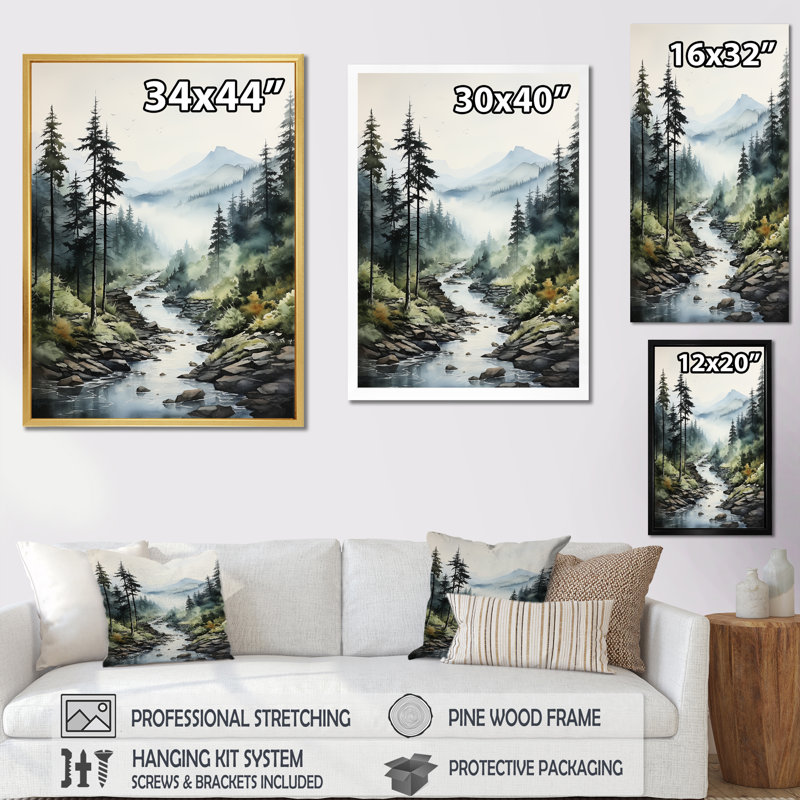 Mysterious Misty Mountain Morning II sur impression sur toile, Cadre doré simple, H 40 po x l 30 po x P 1,5 po