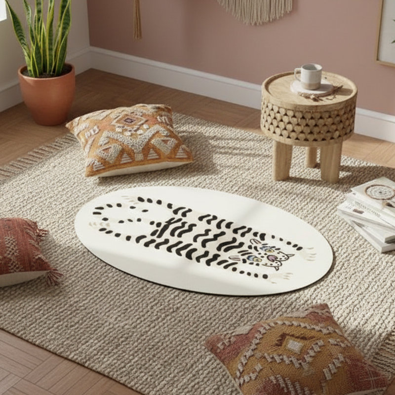 ⚪ Cream Tiger Tamer Oval Accent Rug