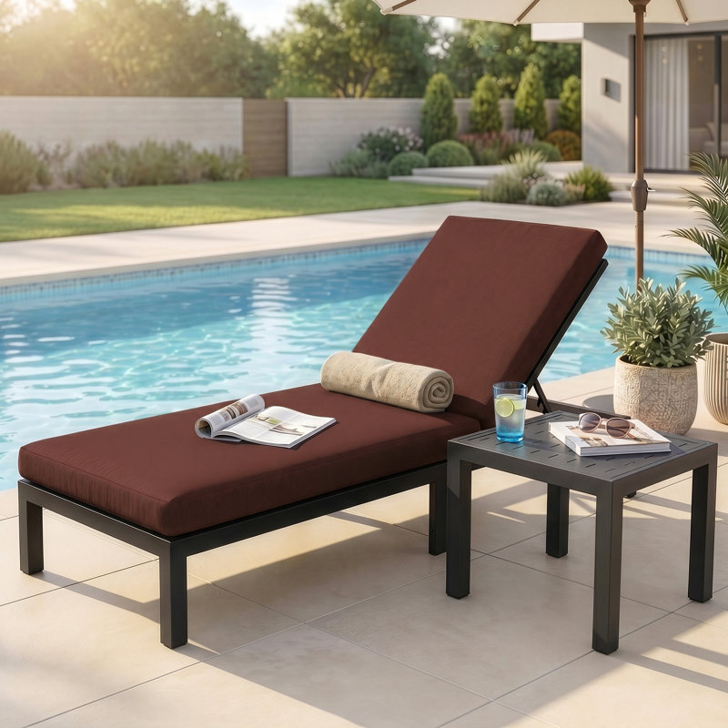 Outdoor Aluminum Chaise Lounge Chair with Side Table & Cushions, Rust-Resistant Adjustable Recliner for Patio, Pool, Deck