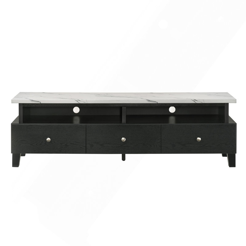 Modern Sleek Faux Marble Accents Silver-tone Legs TV Stand