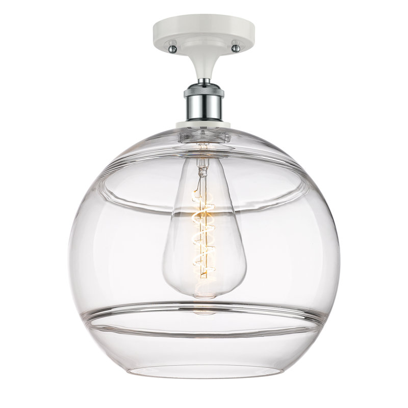 Plafonnier semi-encastré 1 lumière Ballston - Adrieanna, Chrome poli blanc, H 14,63 po x l 12 po x P 12 po, Transparent