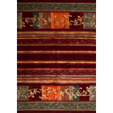 Presidential Hand Knotted Striped Area Rug in Red/Yellow/Green