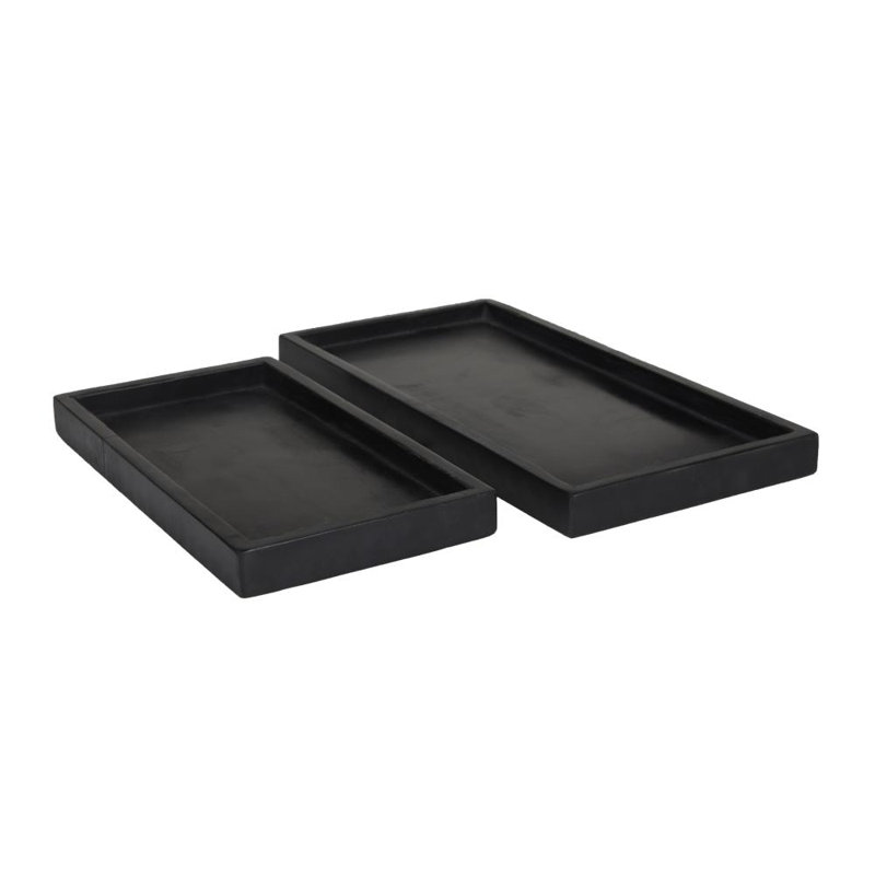 Ensemble de plateaux décoratifs en marbre avec bordure surélevée, H 1,15 po x l 14 po x P 7,10 po, Noir
