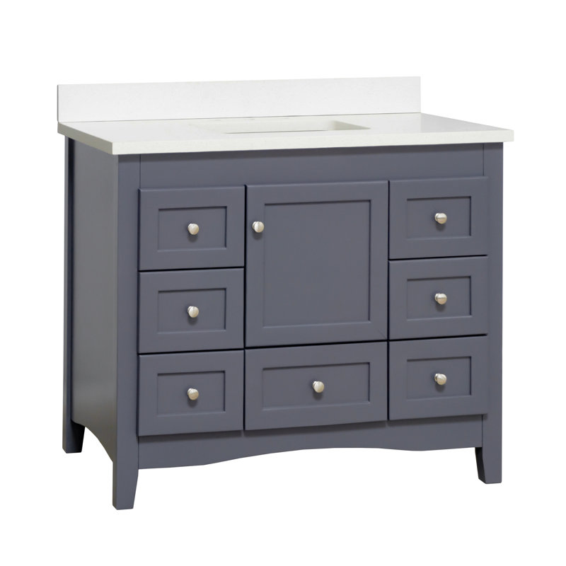 Ensemble de meuble-lavabo simple 42 po Edber, Gris marine, Quartz