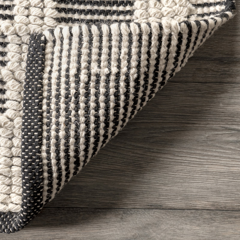Handmade Black and Ivory Wool Striped Runner Rug 2' x 8'