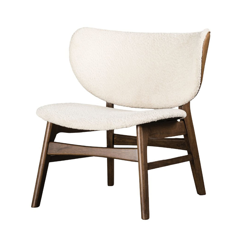 Fauteuil à oreilles et table d'appoint de style Mid-Century moderne, fabriqué en bois massif d'ingénierie, motif beige noyer