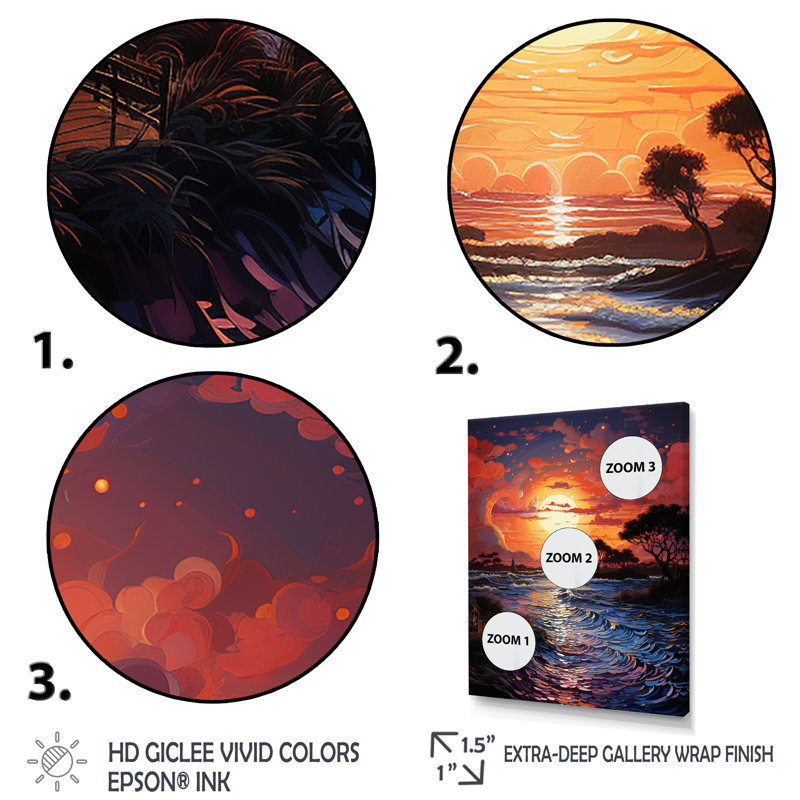 Maegann Sunset Sunset Reverie Pointillism II, H 32 po x l 24 po x P 1 po, Cadre flottant blanc