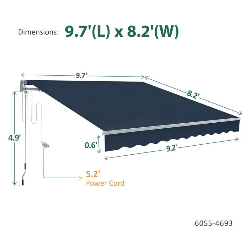 10x8 ft. Powered Retractable Patio Awnings, Outdoor Sunshade Canopy with Remote, Navy