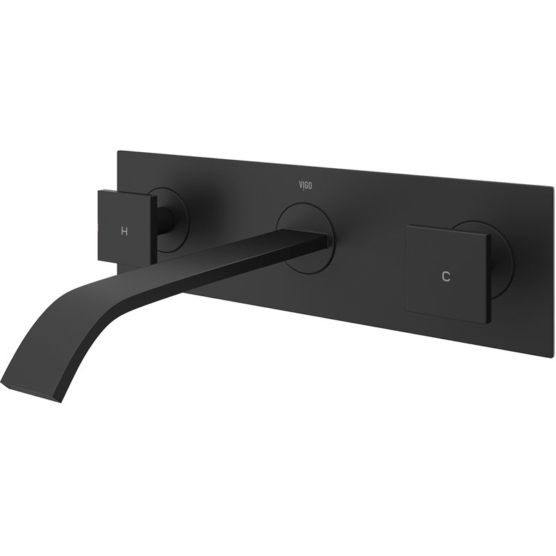Titus 3" H Two Handle WaterSense Wall Mount Bathroom Faucet, Without Pop-Up Drain, Matte Black