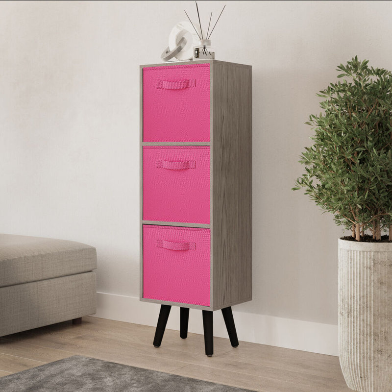 Fika 30 cm W Chest of 3 Drawers, Dark Pink/Black