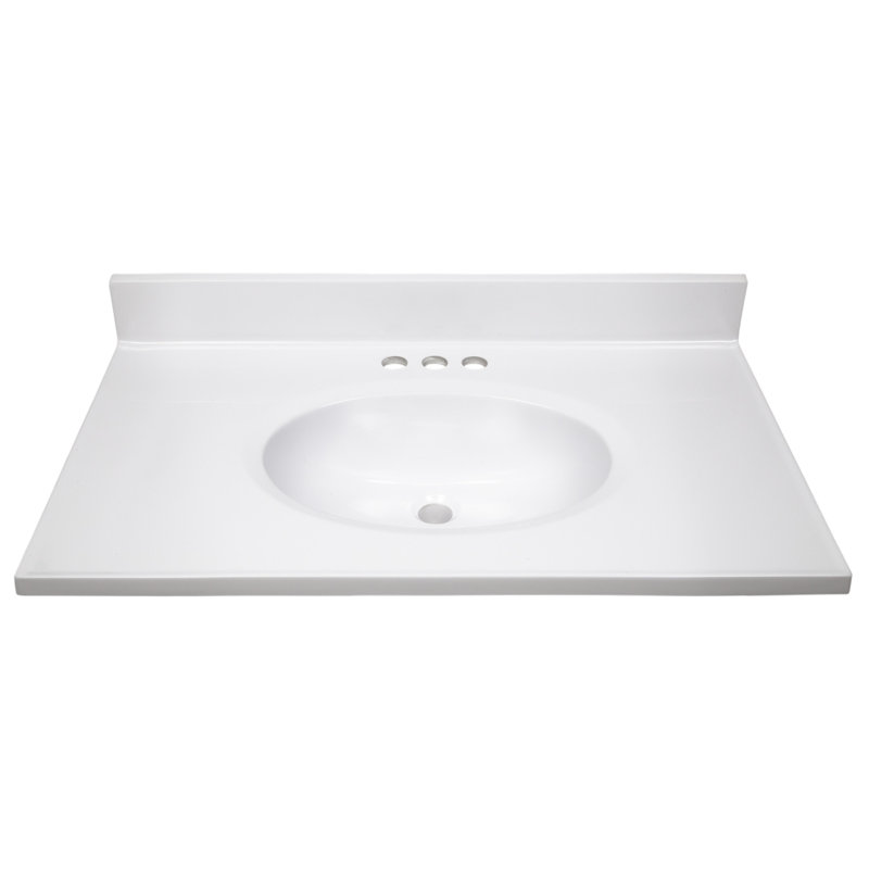 Dessus de meuble-lavabo en marbre de culture 31 po avec dosseret, ensemble amélioré, Blanc uni