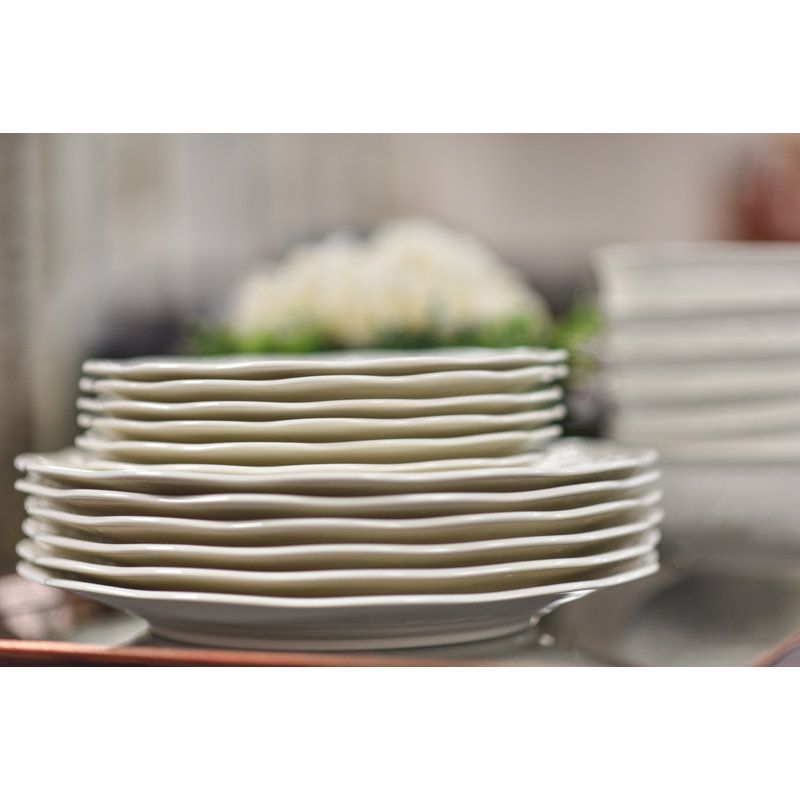 Beige Round Ceramic Dinner Plates, Set of 4