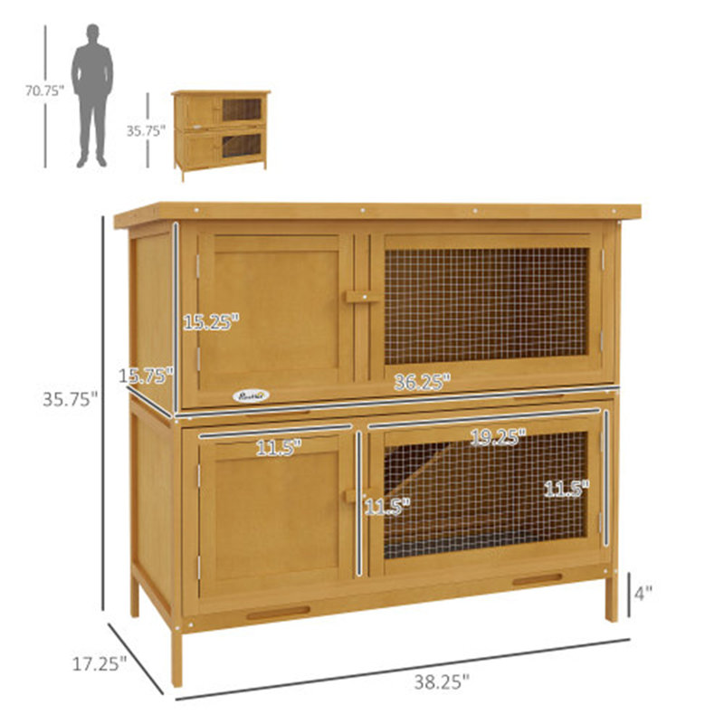 Cage à lapin en bois, Jaune, H 35,75 po x l 18,5 po x P 39,25 po