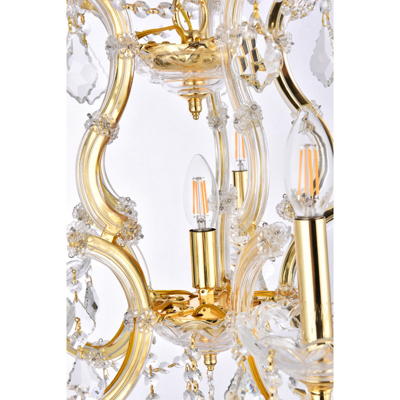 Lustre à 6 lumières de style bougie Stockard, Or / cristal (transparent) / coupe royale