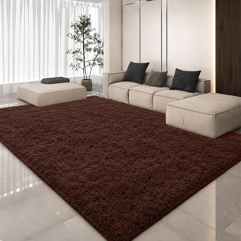 Luxury Plush Shaggy Area Rug & Runner, Soft Deep-Pile Non-Slip Living Room Carpet, Rectangle 120 x 170 cm, Brown
