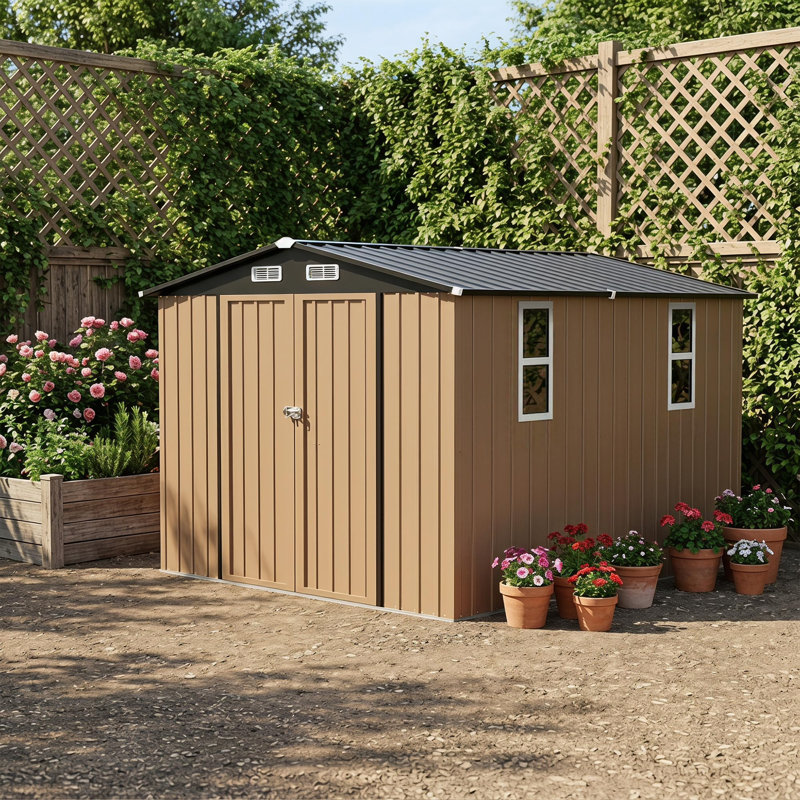 Remise de rangement extérieure 10 pi x 10 pi pour outils de jardin en métal galvanisé robuste