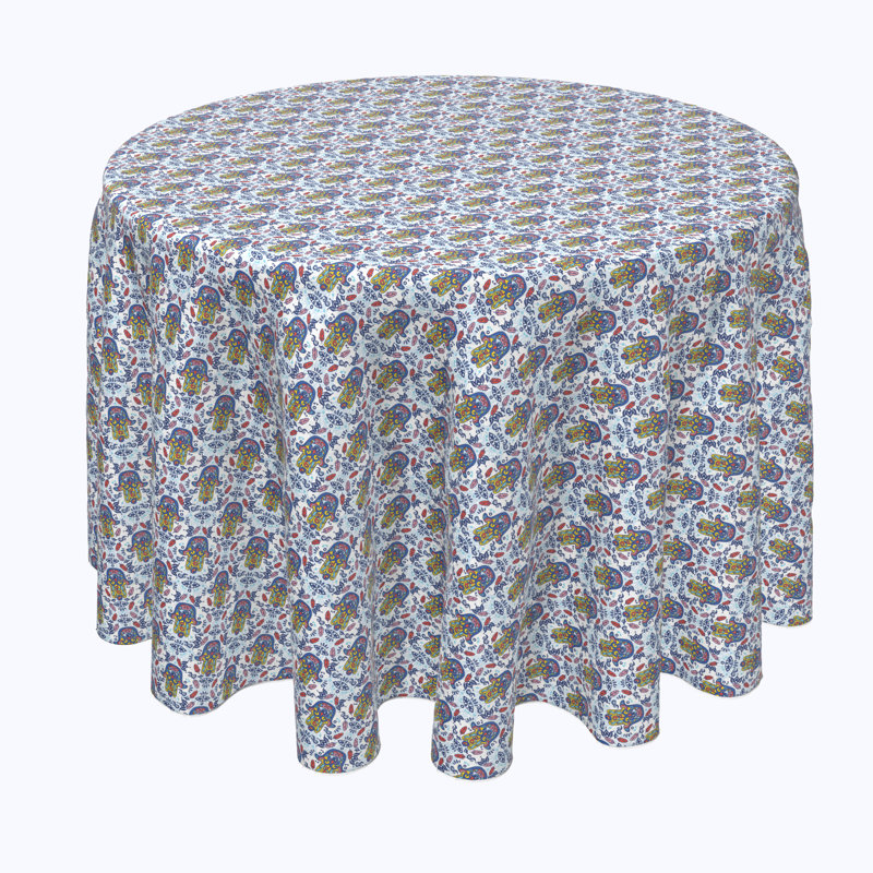 Geometric Round Cotton Feel Fabric Tablecloth, 90" x 90"