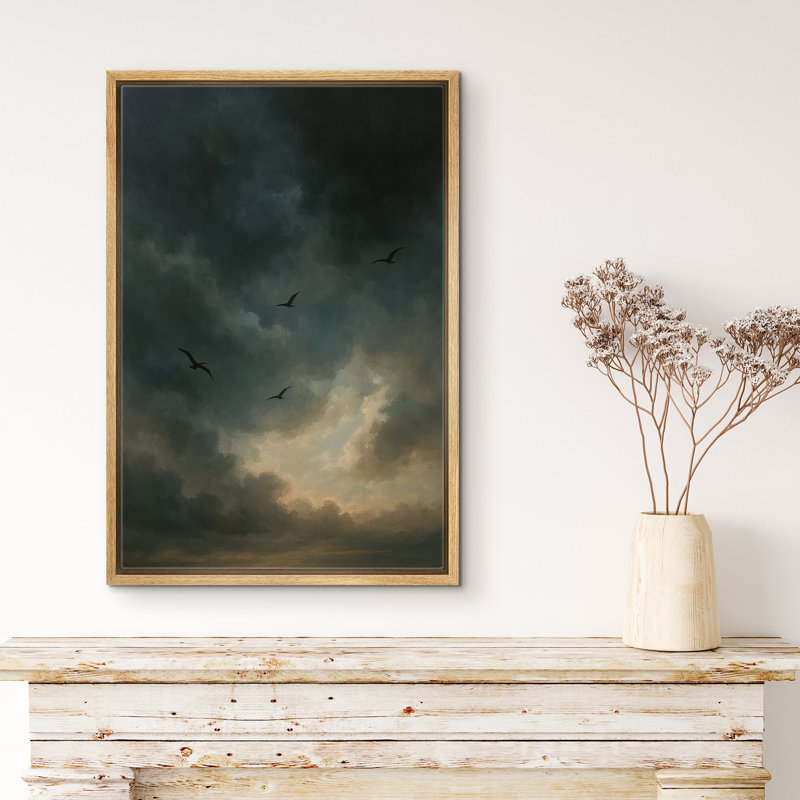 Dramatic Evening Clouds with Soaring Birds - Pictures Framed Canvas Print Wall Art, 24" H x 16" W x 1.5" D