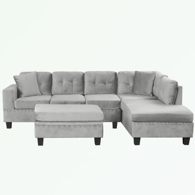 L-Shape Sectional Sofa with Storage Ottoman and 2 Pillows