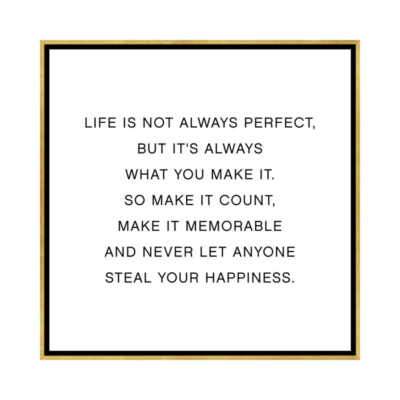 Art textuel, "Life is not always Perfect" par Mambo art studio, H 37 po x l 37 po x P 1,5 po, Toile encadrée d'or