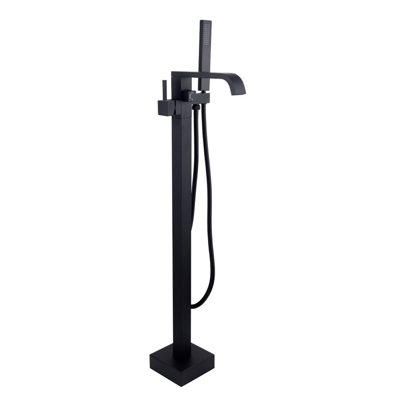 Topcraft Single Handle Floor Mounted Freestanding Tub Faucet with Handheld Shower, Matte Black