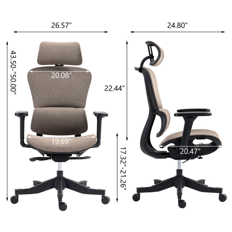 Chaise de bureau en filet brun à dossier haut, réglable à 3 angles, base rotative à 360 °, mobilité silencieuse, 4d, confortable pour un fauteuil de jeu avec un confort luxueux, hauteur réglable, support pivotant facile à l'avant-bras,