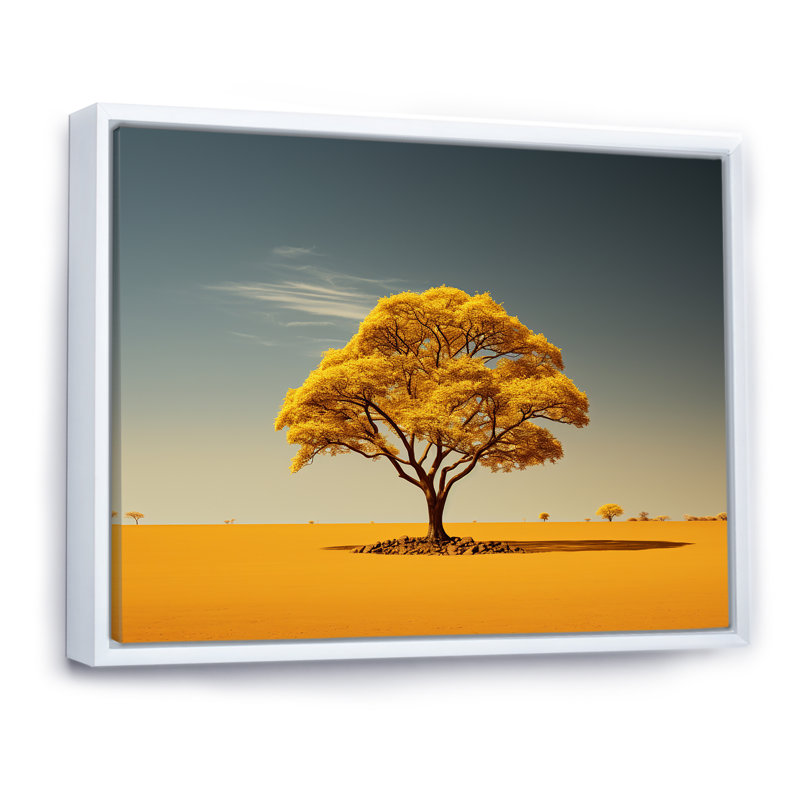 Aura d'arbre africain sur toile, Cadre flottant blanc, H 30 po x l 40 po x P 1,5 po