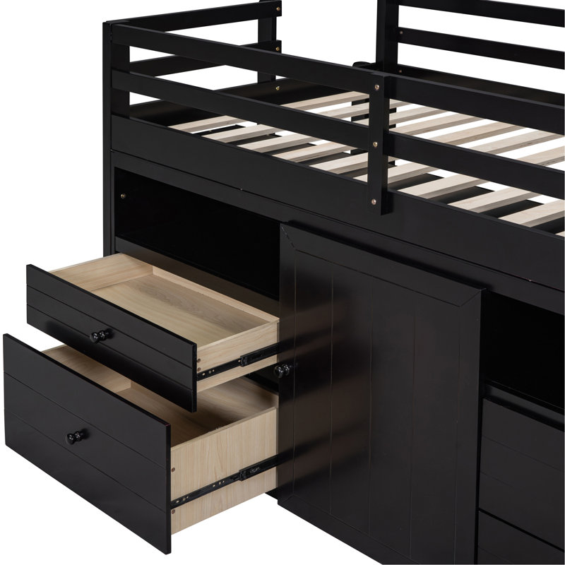 Lit mezzanine simple avec 4 tiroirs, tablette et armoire - option élégante