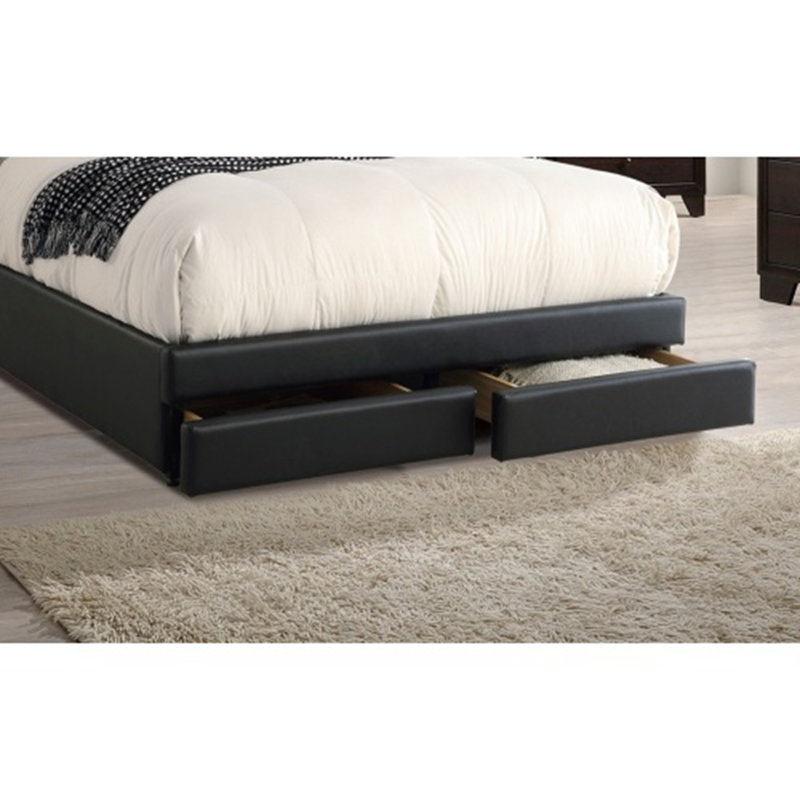 Ensemble de lit 1 pièce noir luxueux avec grand lit et tiroirs de rangement FB Modern, Grand lit