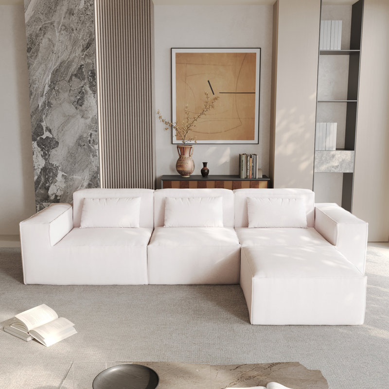 Canapé modulaire avec repose-pieds 4 pièces Berrysburg, Beige Cloud Velvet
