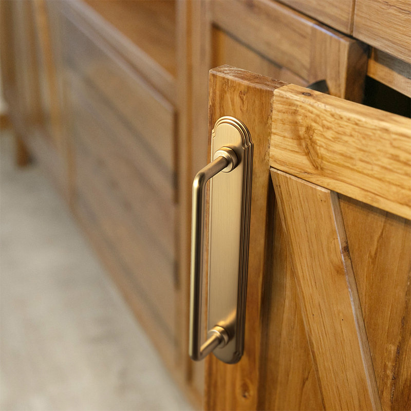 Delicate Bar Pull Handle With Backboard, Champagne Bronze, 7 3/5"