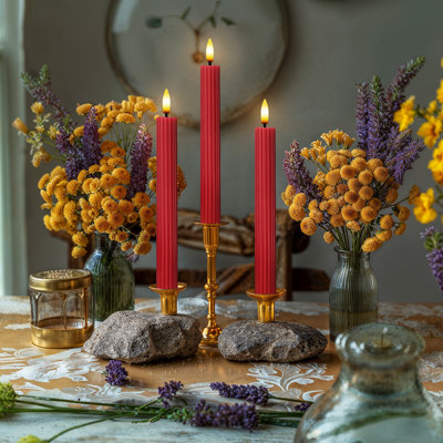 Fluted Ribbed Grooved LED Flameless Taper Candles, Remote, On/Off Button, Battery Operated, 6 Pack