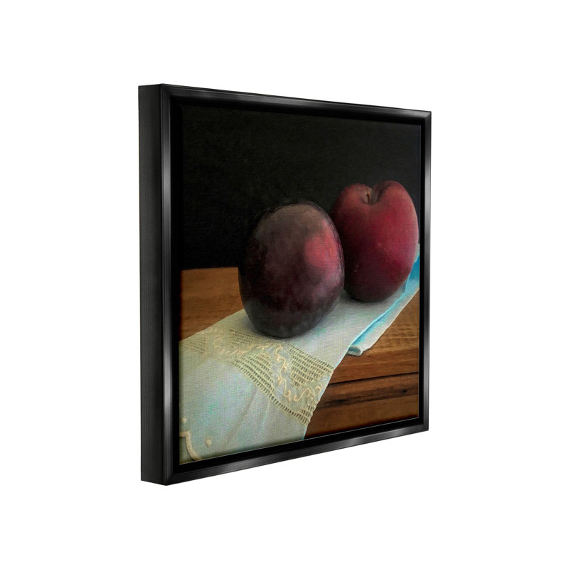 «Two Plums Still Life» sur, Noir, H 18 po x l 18 po
