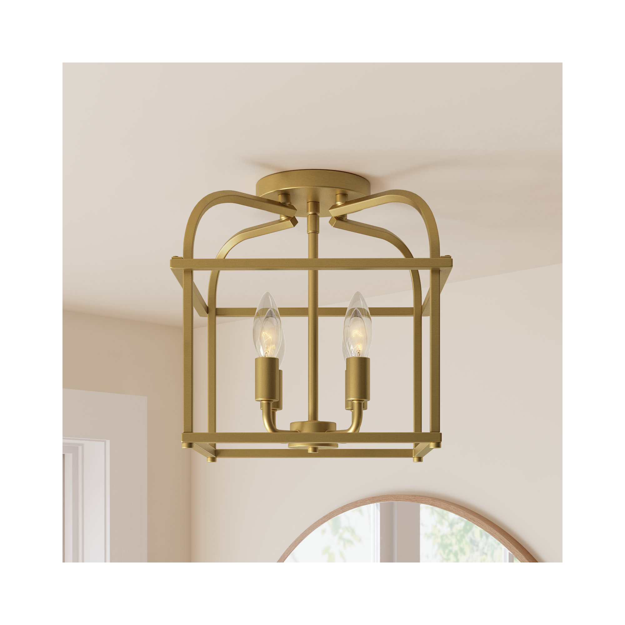 Condor 4 Light Semi Flush Mount, Natural Brass