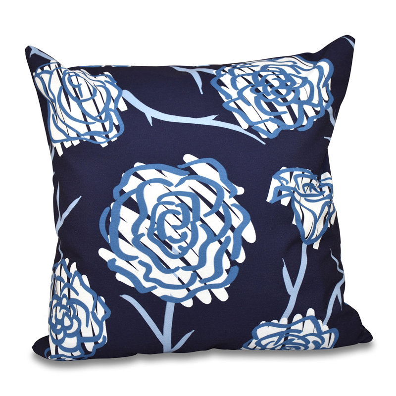 Coussin Botanical Blooms, Bleu marine, H 20 po x l 20 po