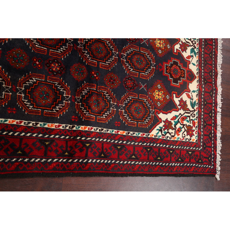 Tapis rouge en laine noué à la main de conception unique 3 pi 10 po x 6 pi 6 po Tomi