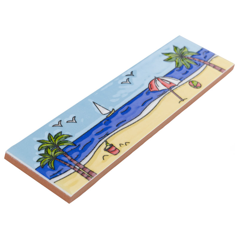 Captain Beachy 2" x 8" Ceramic Specialty Trim in Navy Blue/Beige/Green