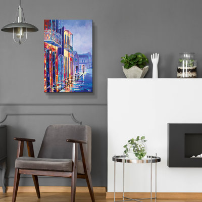 Art mural en verre épique «Toulouse And Bourbon St» par ADEL, 16 po x 24 po