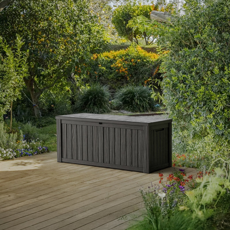 Emperic Design 53.37'' W 150 Gallon Water Resistant Resin Lockable Deck Box, 150, Black