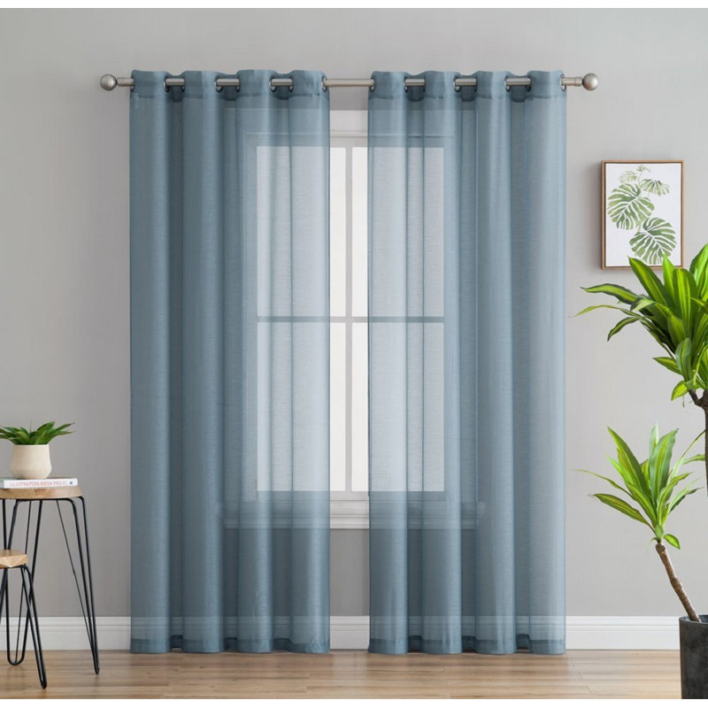 Carmille Semi-Sheer Grommet Curtain Panels, 54" W x 84" L, Dusty Blue