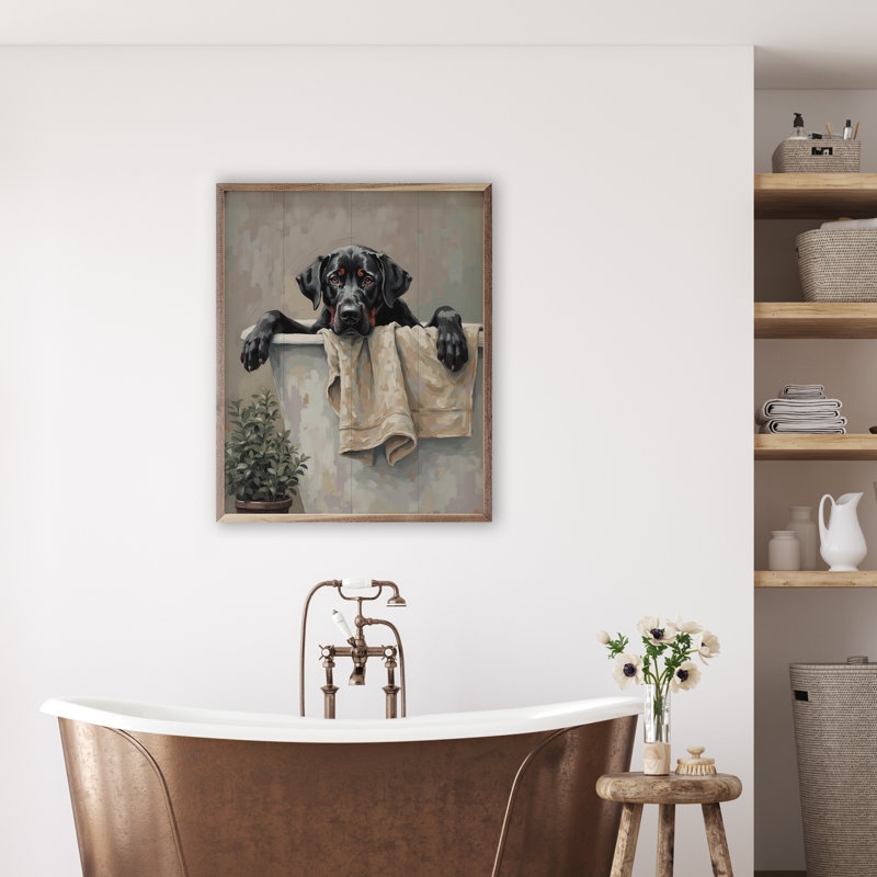 Bath Time Dog In White Tub, H 10 po x l 8 po
