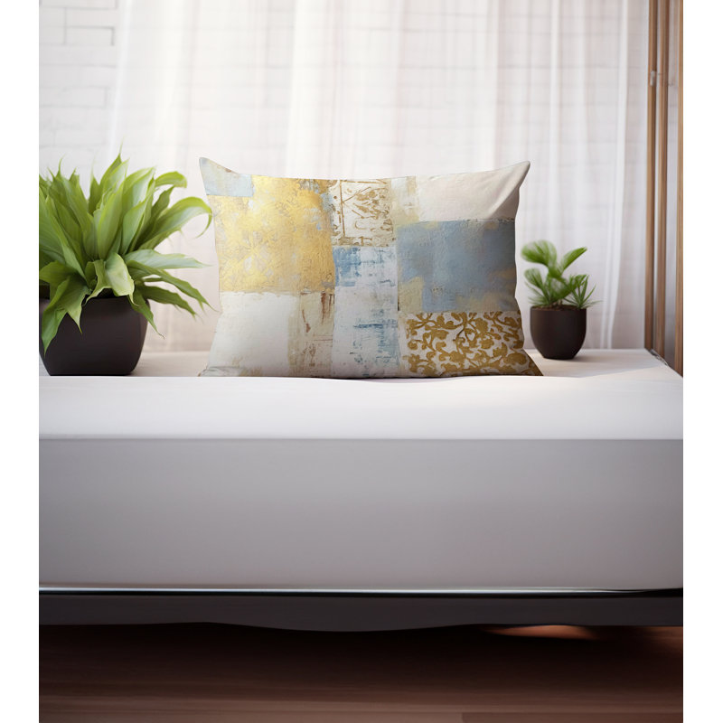 Coussin Blois, Bleu/doré, H 14 po x l 20 po
