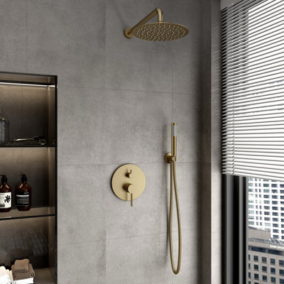 Système de robinet de douche mural rond 10 pouces avec pomme de douche à effet de pluie de luxe avec valve brute