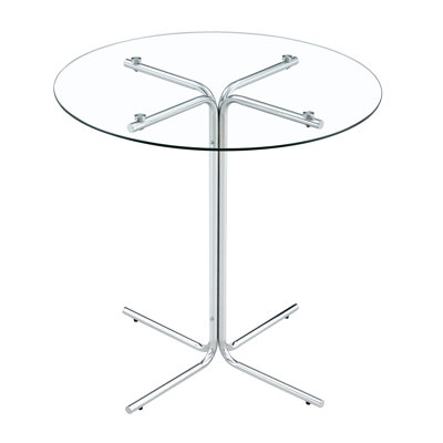 Small Round Glass Table For Kitchen, Compact And Handy, Keeps Appearance Transparent Bar With Silver Columns, Stable Attractive, Coffee Conversations