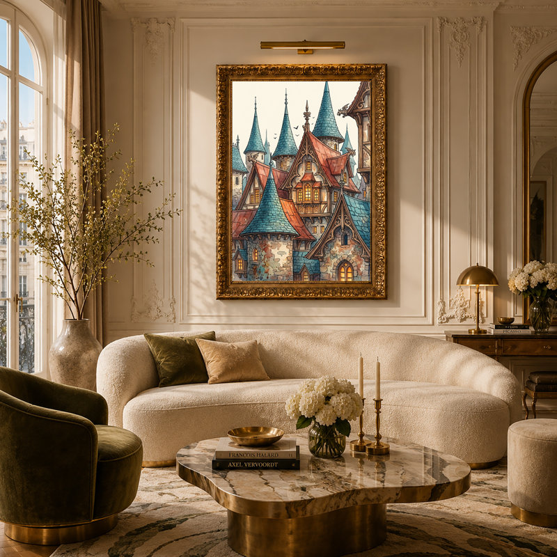 Art mural sur toile, château médiéval, H 30 po x l 20 po
