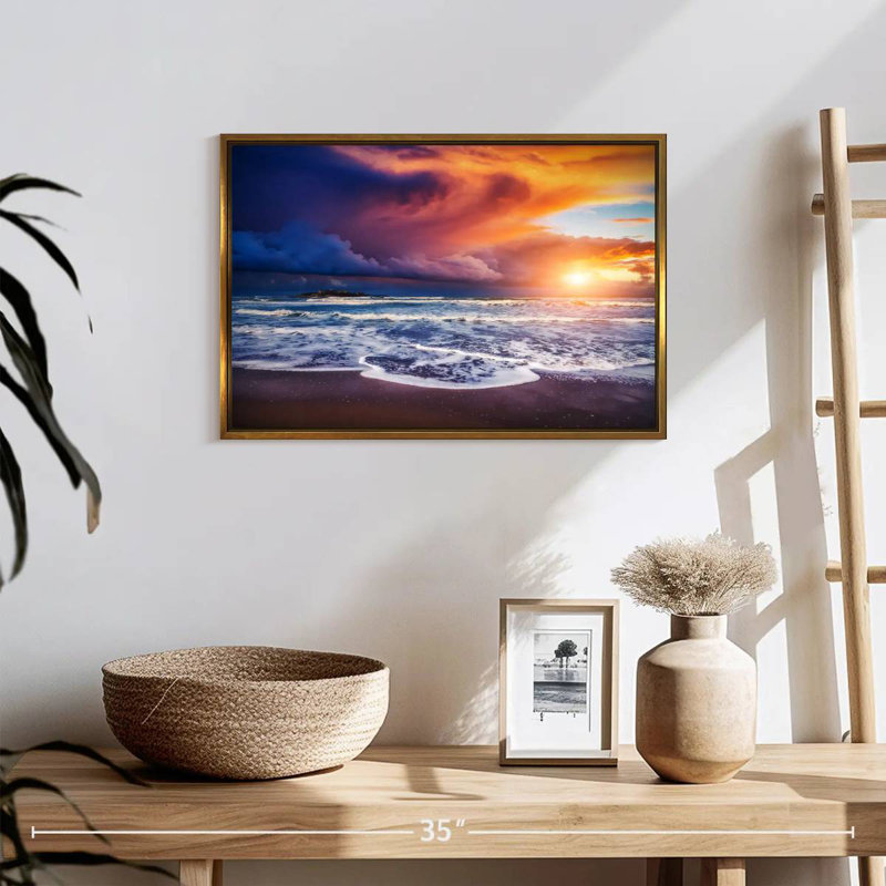 Ciel au coucher du soleil, Cadre flottant doré, 19 po x 13 po