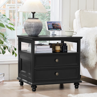 Farmhouse Nightstand, 24" Wide End Table With 2 Drawers, Dresser For Bedroom, Bed Side Table Chest Of Drawers Cabinet,Wood Night Stand For Living Room, Closet