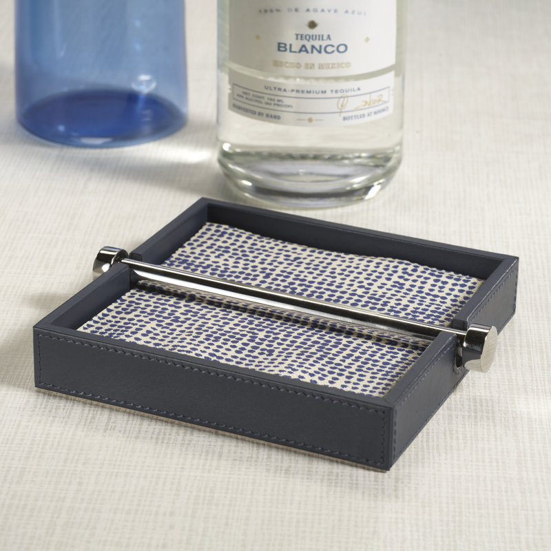 Ruvo Cocktail Napkin Holder, 1.5" H x 5.6" W x 5.6" D, Dark Blue/Silver