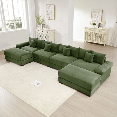 Canapé modulaire en U surdimensionné de 170 po en forme de U modulaire, tissu en velours côtelé de qualité supérieure avec repose-pieds, accoudoirs larges à assise profonde, 8 coussins décoratifs, coussin de bonne résilience, assemblage facile, pour les salons