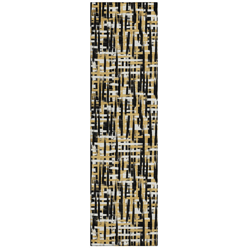 Zarifa Black Washable Indoor-Outdoor Rug - , 2'3" x 7'6"